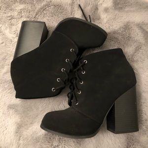 Chunky heel lace up booties